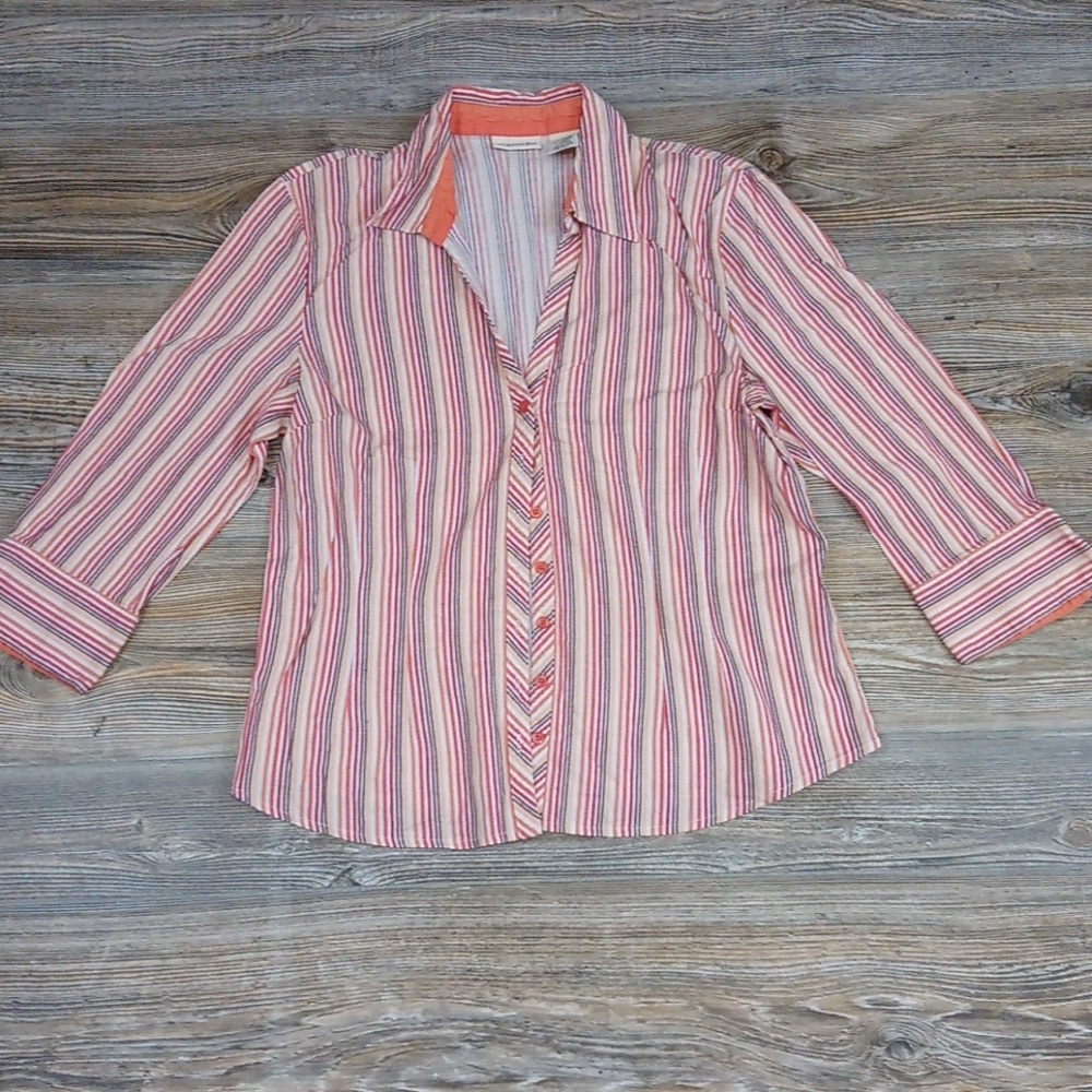 Vintage Style Orange Striped Button Down Top
